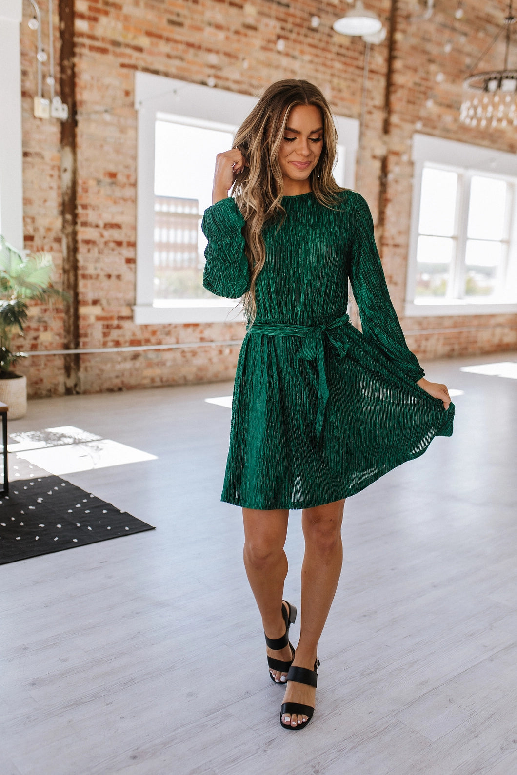 Christmas Tree Crinkle Velvet Dress