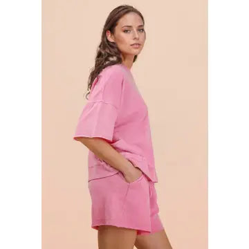 Mineral Washed Knit Top & Shorts Set