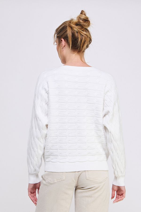 Off White Cable Knit Pattern Sweater