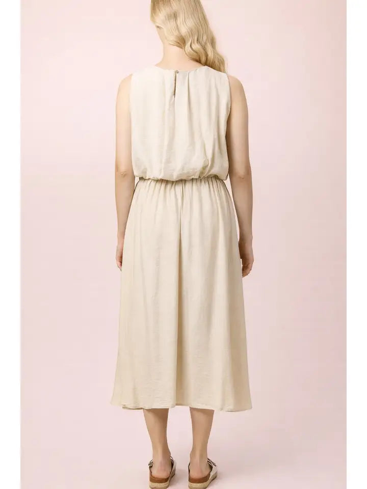 Oatmeal Pleated Bubble Top & Midi Skirt Set