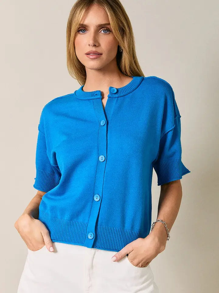 Cobalt Button Down Sweater Top