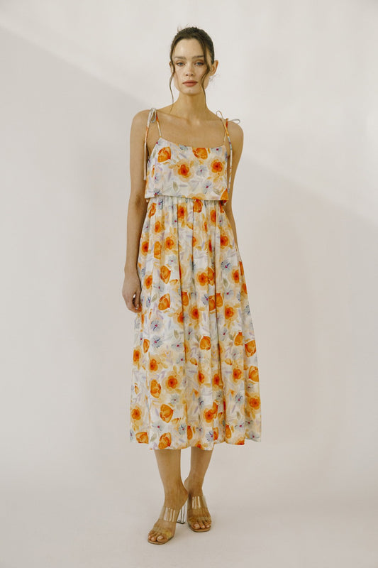 Orange Floral Midi Sundress
