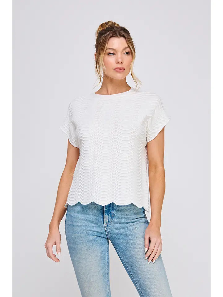 White Scallop Knit Top