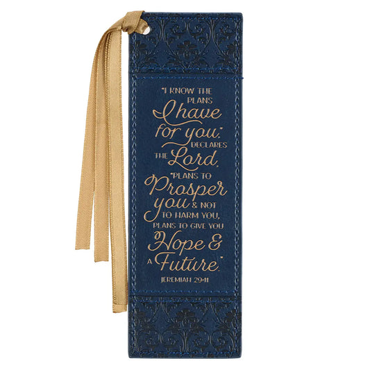 I Know the Plans Floral Trellis Blue Faux Leather Bookmark