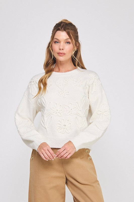 Off White Floral Embroidery Sweater
