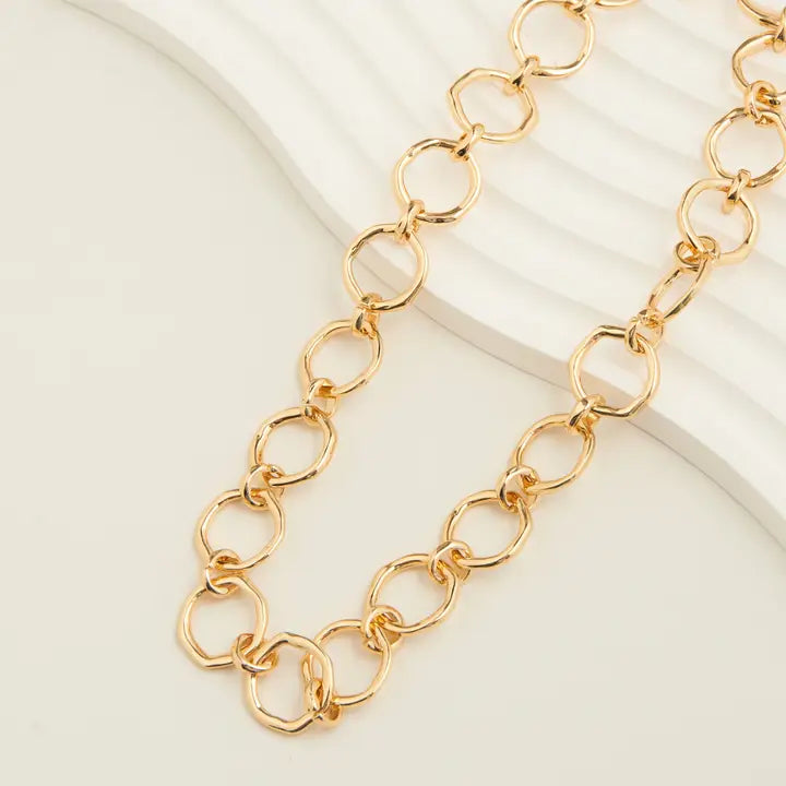 Textured Gold Linked Chian Necklace
