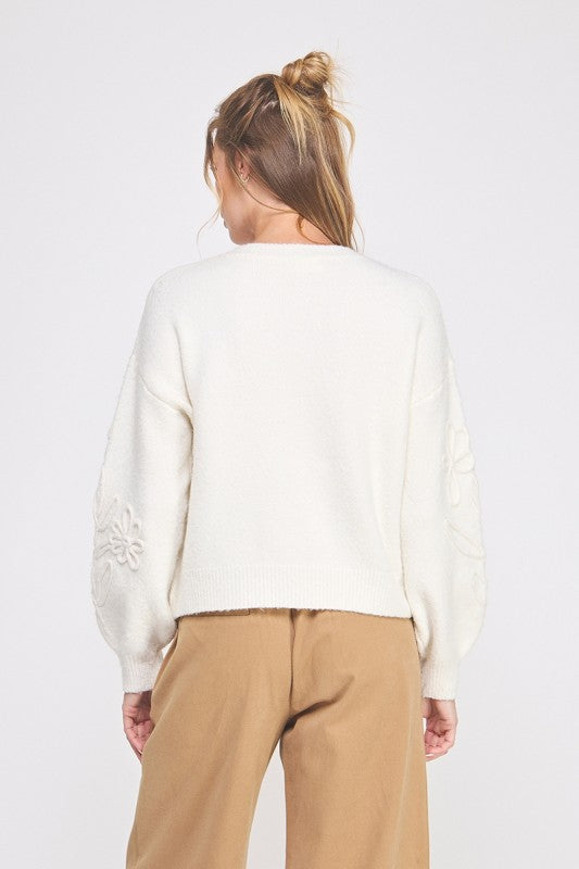 Off White Floral Embroidery Sweater