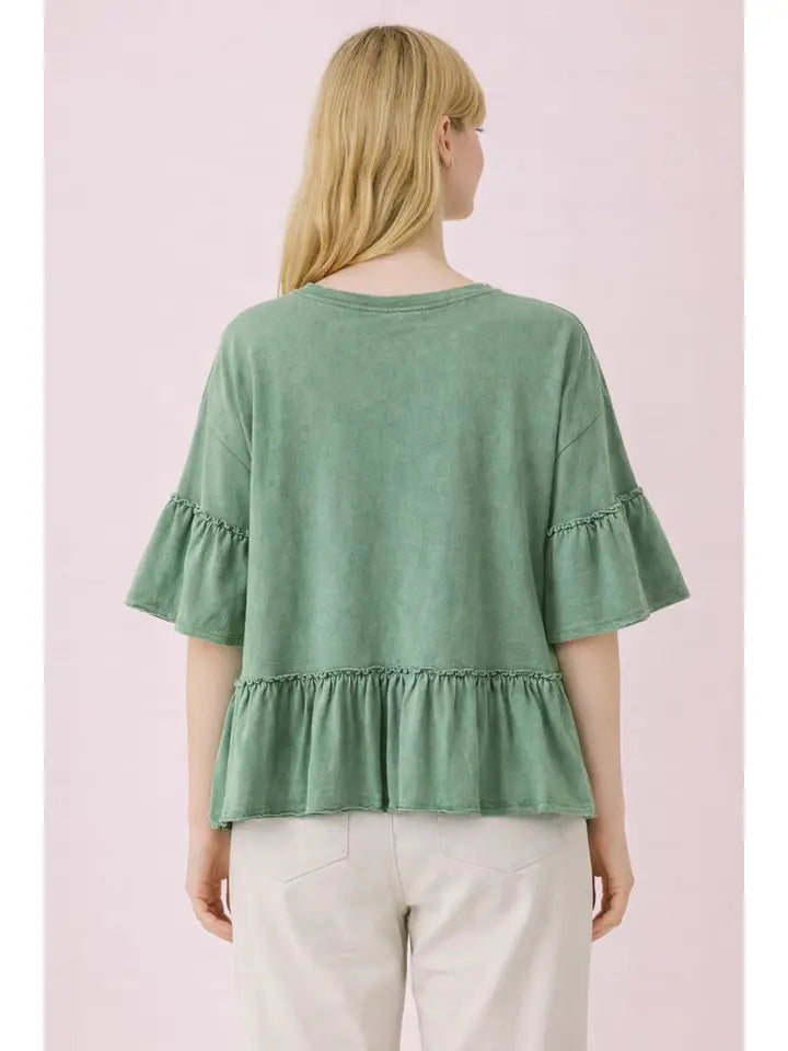 Mineral Washed Ruffle Detail Top