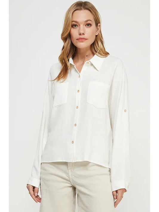 Off White Linen Dolman Top
