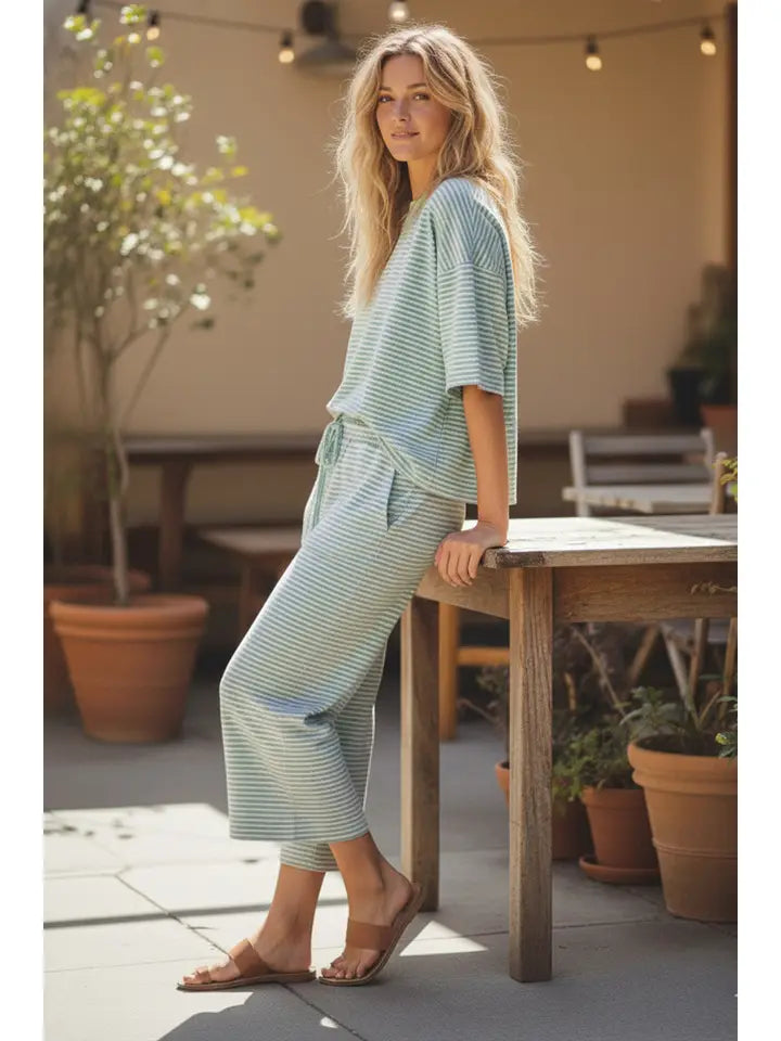 Mint/Lilac Striped Knit Top & Pant Set