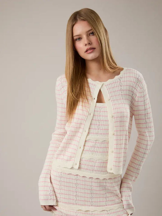 Pink Striped Scallop Cardigan