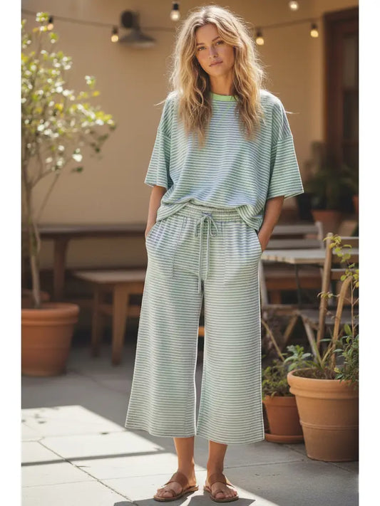 Mint/Lilac Striped Knit Top & Pant Set