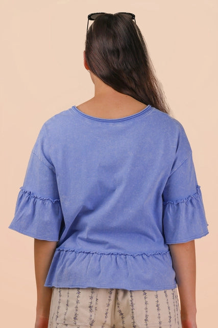 Mineral Washed Ruffle Detail Top