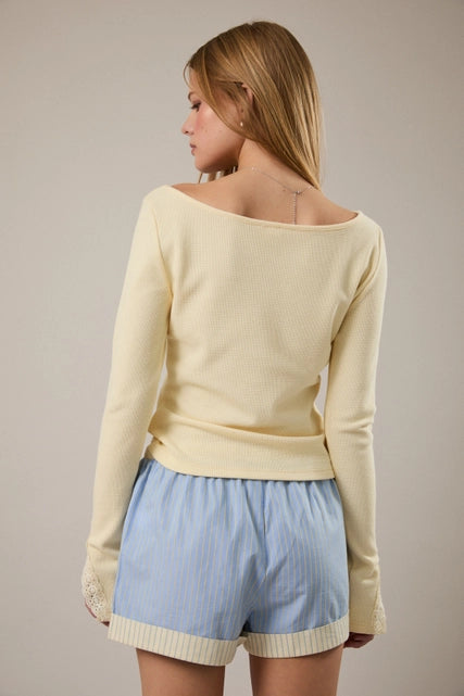 Sunshine Boat Neck Lace Detail Top