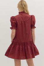 Burgundy Puff Sleeve Mini Dress
