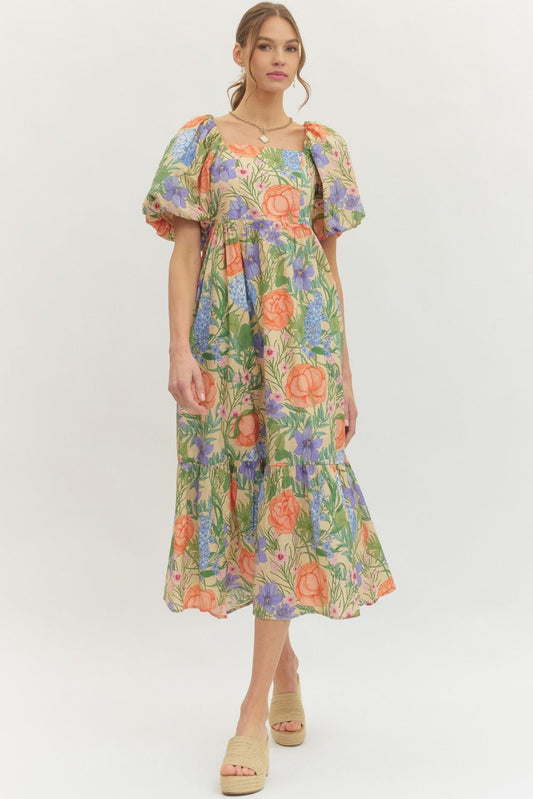 Tropical Floral Midi Dress