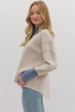 Ecru/Blue Knit Pullover Top