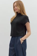 Black Knit Mock Neck Pullover Top