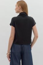 Black Knit Mock Neck Pullover Top