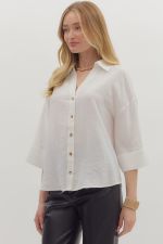 White ¾ Sleeve Collar Top