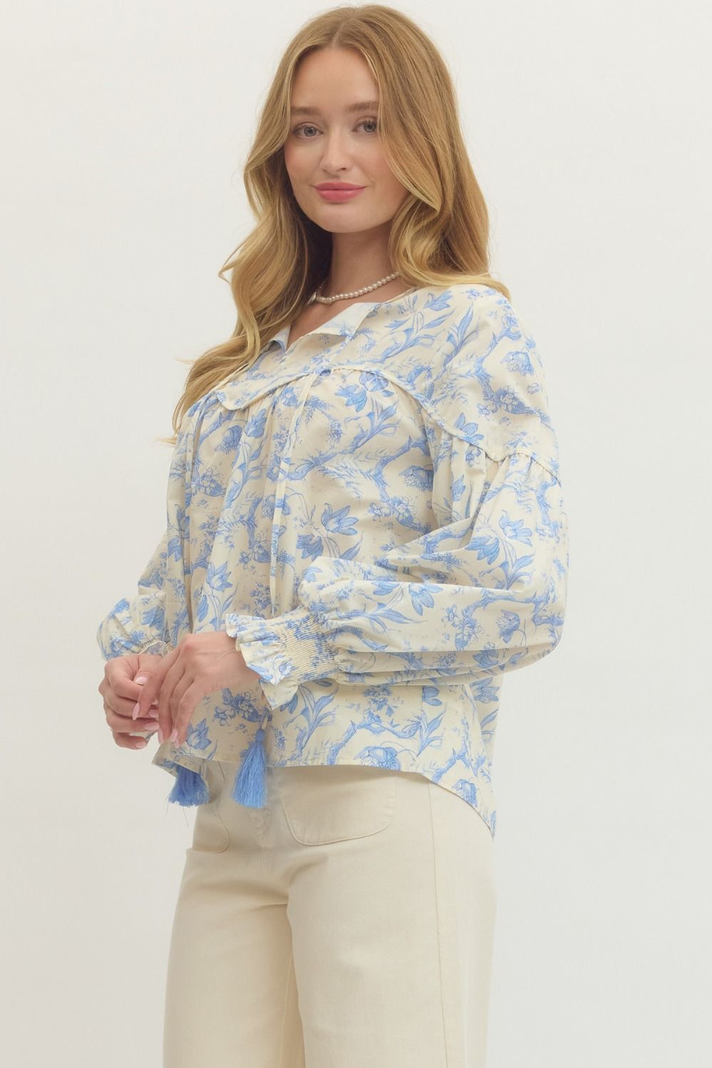 Blue Floral Long Sleeve Top