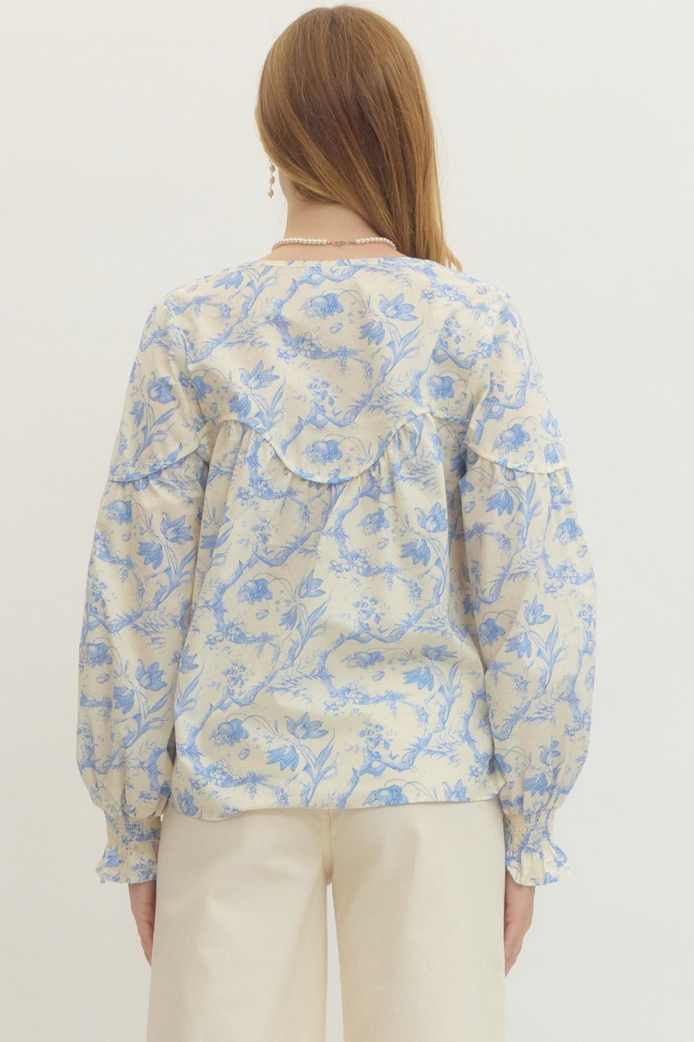 Blue Floral Long Sleeve Top