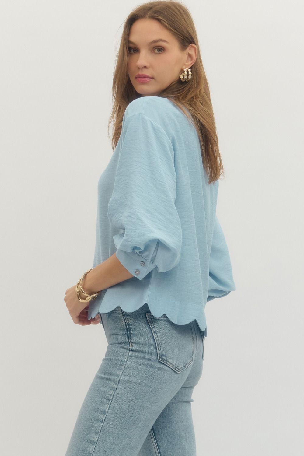 Lt Blue Scallop Hem Top
