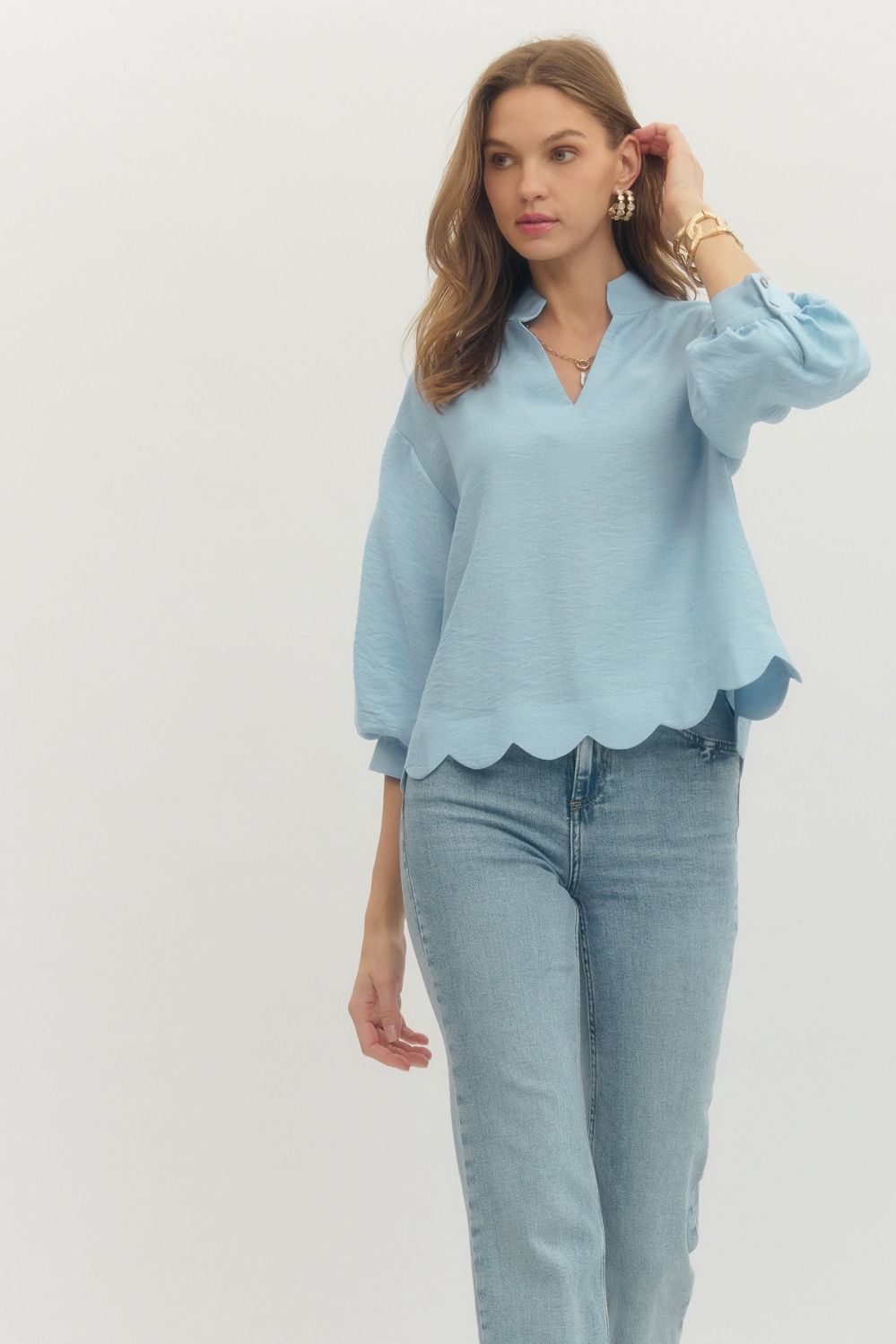 Lt Blue Scallop Hem Top
