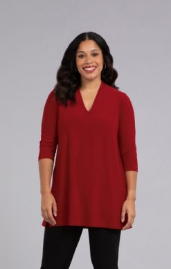 RED DEEP V TUNIC, 3/4 SLEEVE