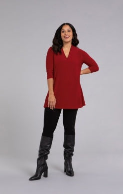 RED DEEP V TUNIC, 3/4 SLEEVE