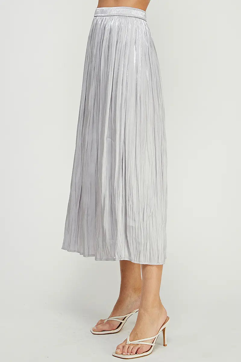 Silver Mist Satin Midi Skirt