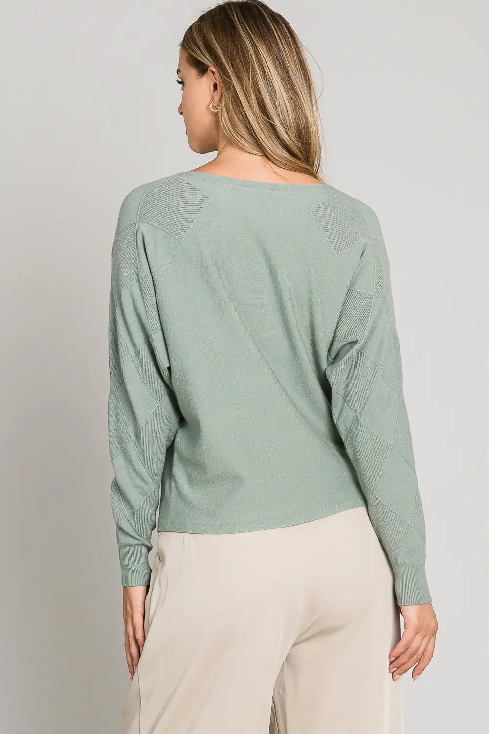 Dusty Sage Texture Sleeve Sweater