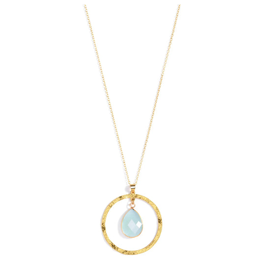 Crystal Teardrop in Gilded Circle Necklace