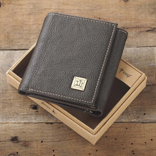 Three Crosses Espresso Brown Full Grain Leather Trifold Wallet