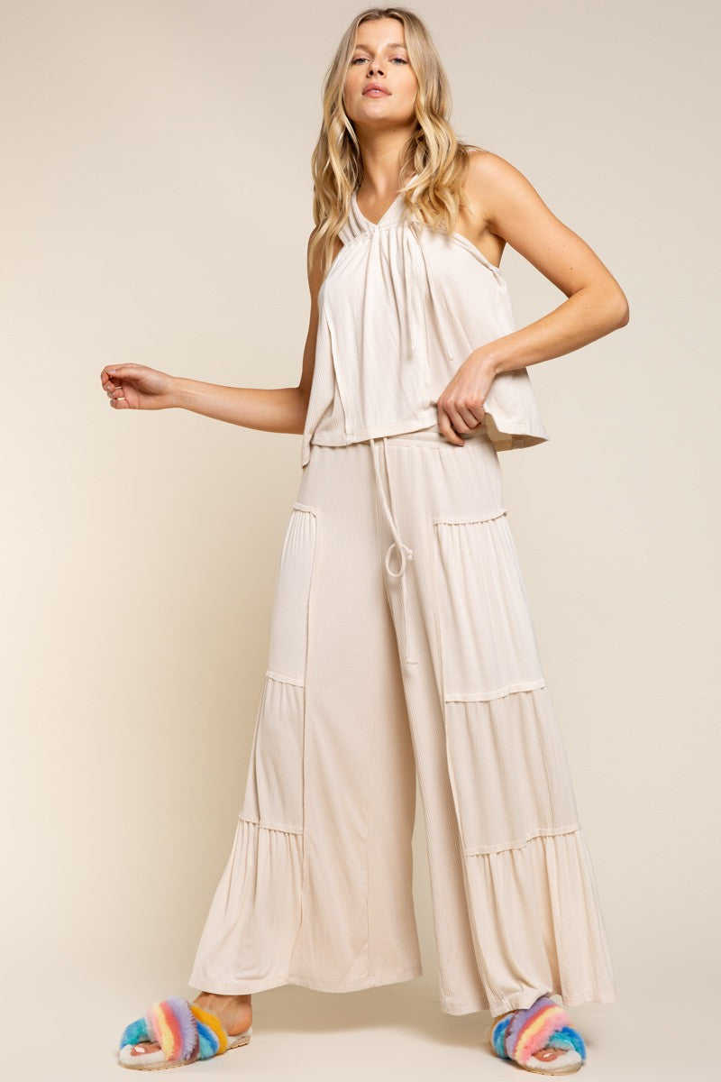 Sand Beige Loose Ribbed Pants