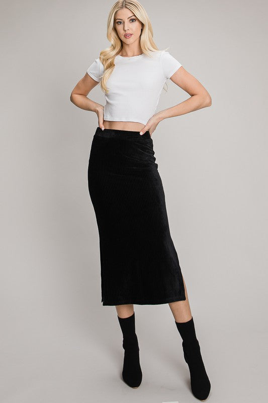 Charcoal Velvet Midi Skirt