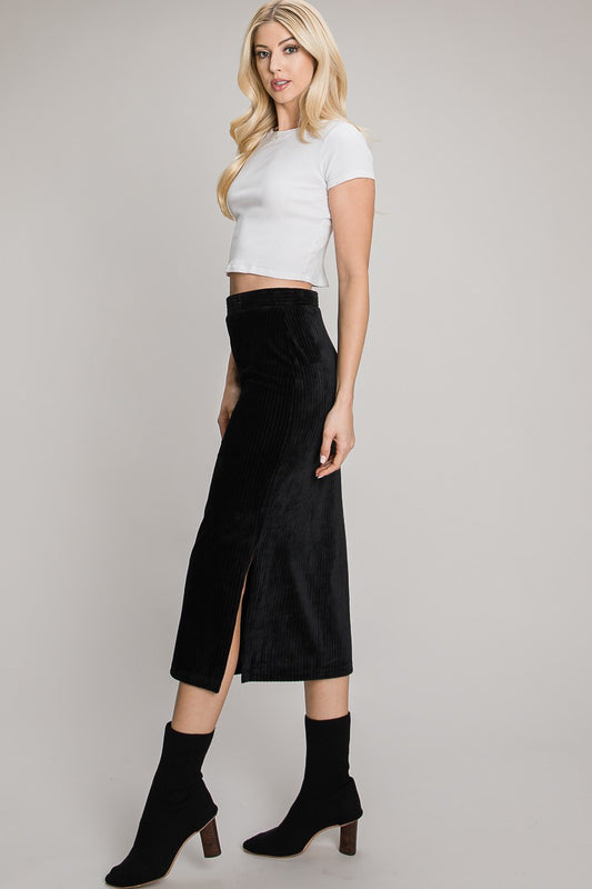 Charcoal Velvet Midi Skirt