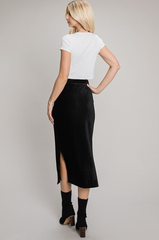 Charcoal Velvet Midi Skirt