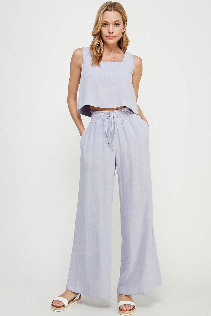 Lavender Linen Smocked Waist Pants