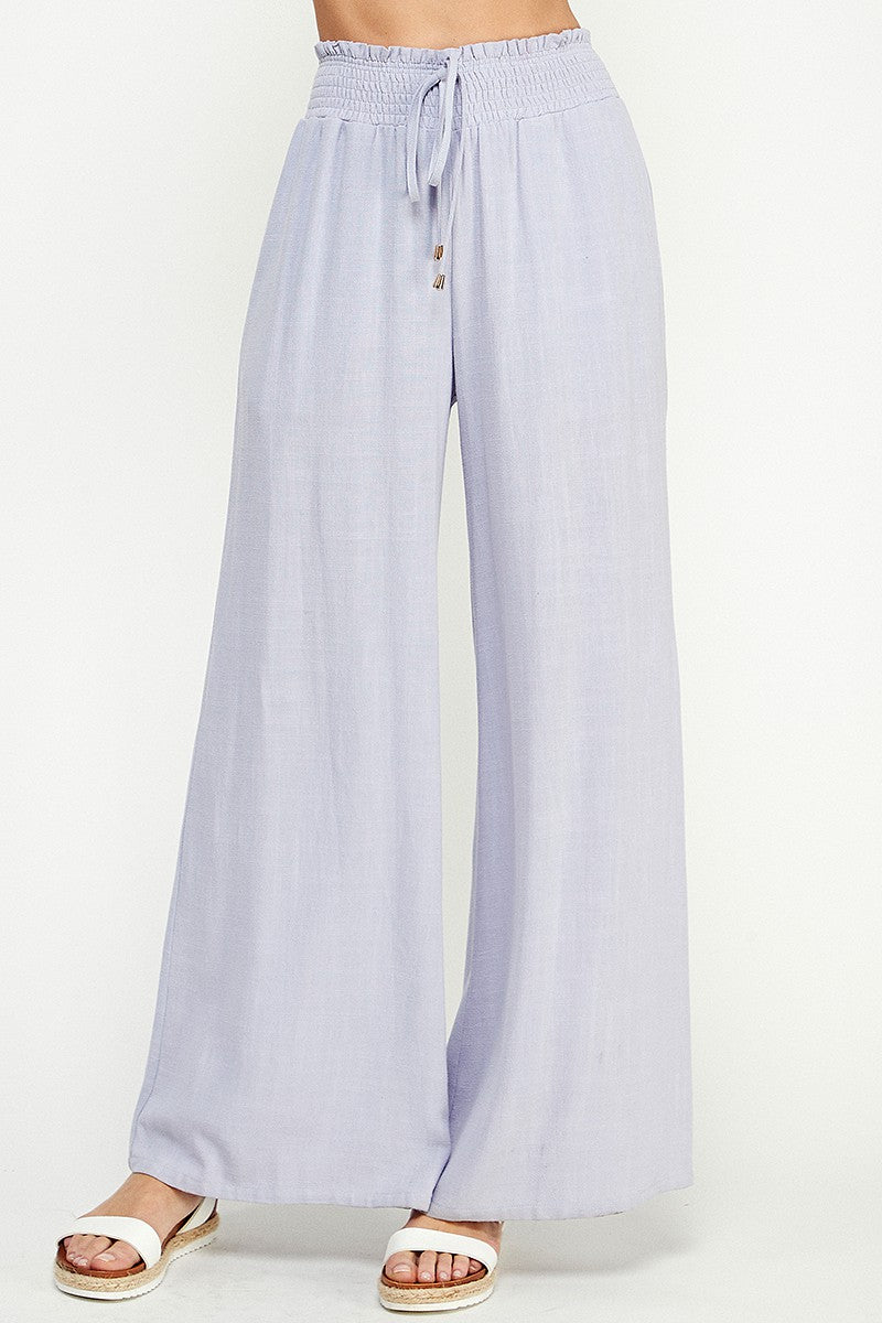 Lavender Linen Smocked Waist Pants