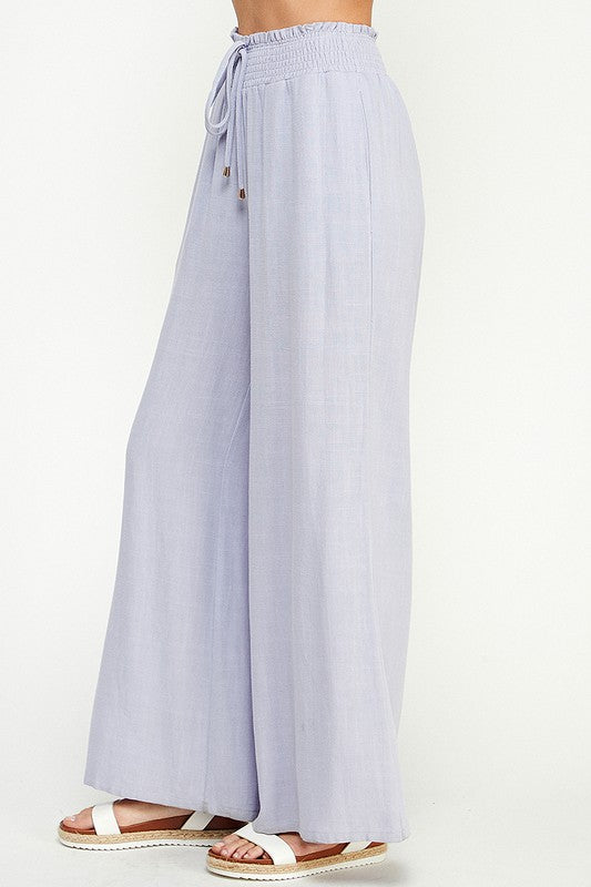 Lavender Linen Smocked Waist Pants