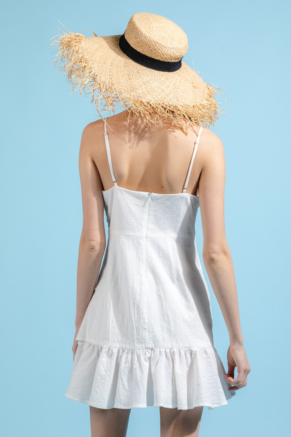 White ruffle mini dress