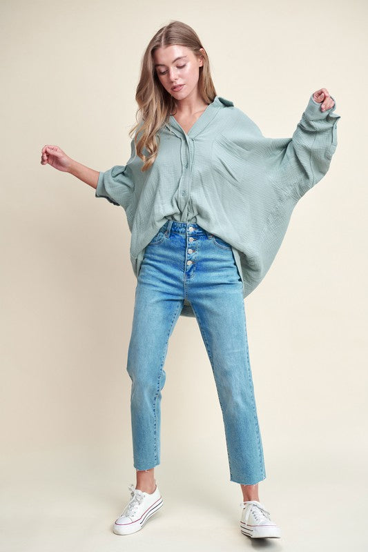 Sky Blue Oversized Button Down Blouse