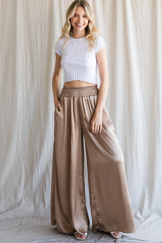 Light Bronze Satin Palazzo Pants