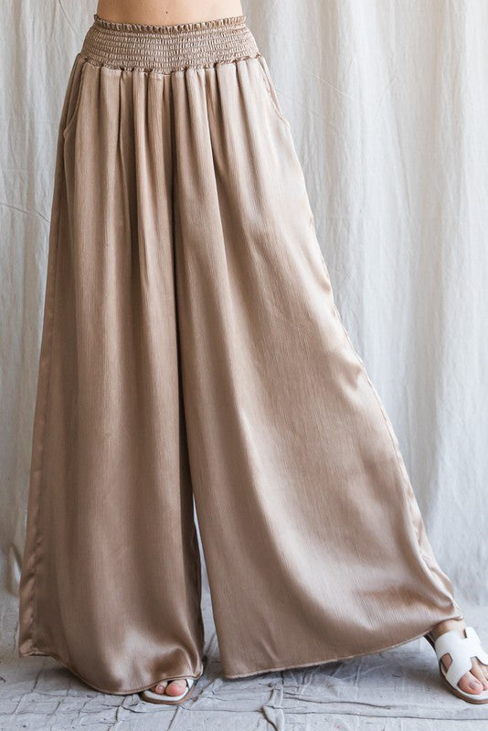 Light Bronze Satin Palazzo Pants