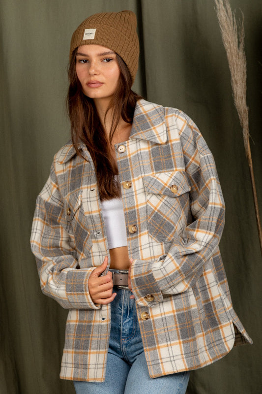 Honey Grey Plaid Shacket