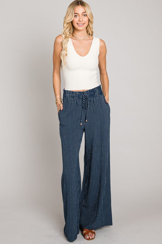 Striped Linen Smocked Pants