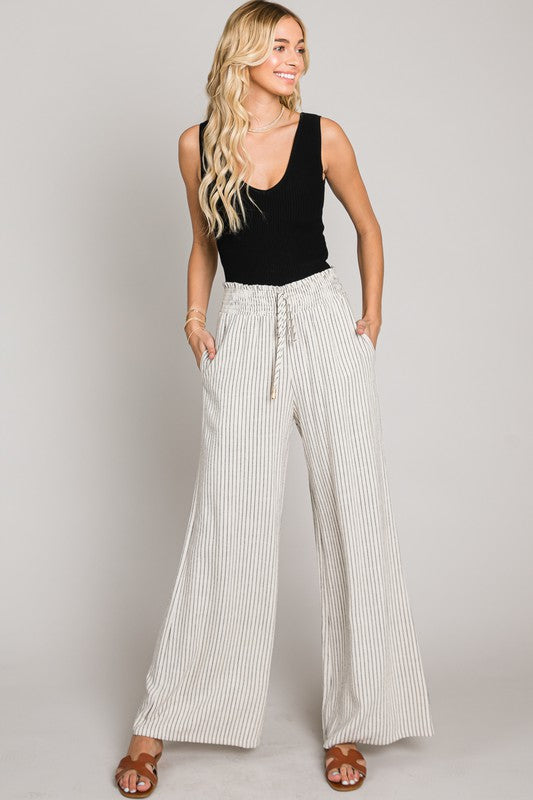 Striped Linen Smocked Pants