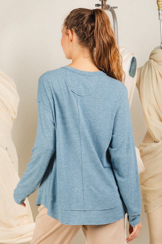 Ocean Blue Raw Edge Top