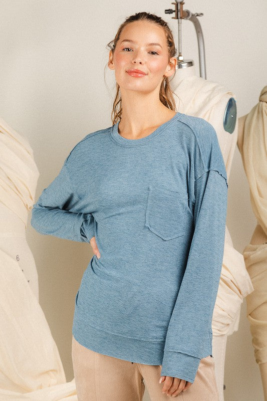 Ocean Blue Raw Edge Top